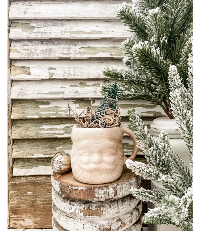 Vintage Rare White Santa Mug - Jolly, Stained, Crazed - Holiday